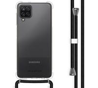 iMoshion Chaîne de téléphone portable Samsung Galaxy A12 - Housse avec cordon - Coque transparente avec chaîne noire - Protection des bords et des coins en silicone