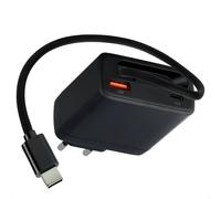 imoshion Chargeur GaN avec câble USB-C rétractable 65W - USB-A + USB-C - Noir