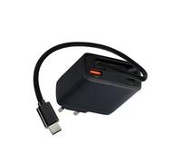imoshion Chargeur GaN avec câble USB-C rétractable 65W - USB-A + USB-C - Noir