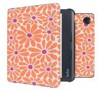 imoshion Design Slim Hard Sleepcover avec support pour Kobo Libra Colour - Orange Flowers Connect