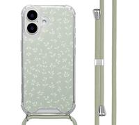 imoshion imoshion Coque Design avec cordon iPhone 16 Smoke Green Flowers Multicolore