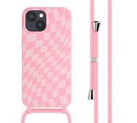 imoshion imoshion Coque design en silicone avec cordon iPhone 15 Retro Pink Rose