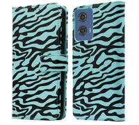 Etui de télephone portefeuille Design pour Motorola Moto G04 / G24 - Black Blue Stripes