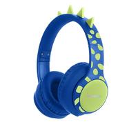 imoshion Kids Dino Bluetooth Casque - Casque pour enfants avec limiteur de décibels - Casque sans fil + câble AUX - Cobalt Blue / Lime