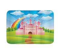 Imou Minalo Tapis de Bain antidérapant, Dessin animé Conte de fées, château Arc-en-Ciel, Nuages sur Ciel d'été, Illustration colorée, décoration personnalisée Tapis de Salle de Bain, 75 x 45 cm