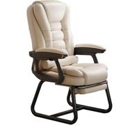 IMOYBBR Fauteuil De Bureau À Dossier Haut, Style Luge, Siège Visiteur en Similicuir avec Soutien Lombaire Et Repose-Pieds, sans roulettes, pour Salle De Conférence, Noir, 61 X 61 X 110 Cm White