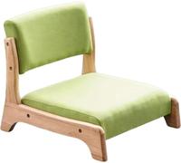 IMOYBBR Fauteuil De Sol Japonais Zaisu Tatami, Chaise Basse en Bois Massif avec Dossier Et Tapis Vert, 48 X 45 X 36 Cm, Idéal pour La Lecture, Le Salon, La Chambre Ou Un Kotatsu. Natural Wood Color