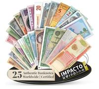 IMPACTO COLECCIONABLES Collection de 25 Billets Authentiques du Monde - Billets Originaux de Divers Pays sans Répétitions - Certificat d’Authenticité - Cadeau pour Collectionneurs