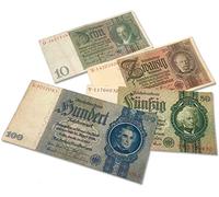 IMPACTO COLECCIONABLES Collection de 4 Billets Reichsmark Allemand (1929-1935) - Billets Historiques de l’Allemagne d’Entre-Deux-Guerres - Certificat d’Authenticité