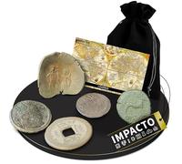IMPACTO COLECCIONABLES Collection de 5 Monnaies Authentiques des Grands Empires - Grec, Romain, Byzantin, Ottoman et Dynastie Qing - Certificat d’Authenticité