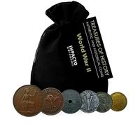 IMPACTO COLECCIONABLES Collection de 6 Monnaies Authentiques de la Seconde Guerre Mondiale - Débarquement de Normandie (D-Day 1944) en Pochette en Velours - avec Certificat d’Authenticité