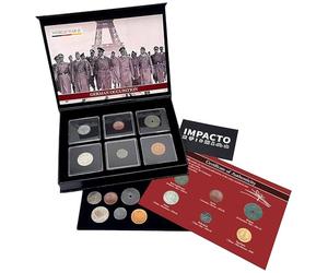 IMPACTO COLECCIONABLES Collection de 6 Monnaies Authentiques de la Seconde Guerre Mondiale - Territoires Occupés (1925-1945) - Coffret de Collection avec Certificat d’Authenticité