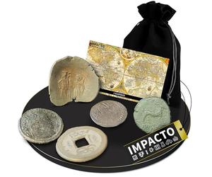 IMPACTO COLECCIONABLES Pièces de collection anciennes authentiques dans une pochette en velours - Collection 5 Empires - grec, romain, byzantin, ottoman et chinois - limitée. Certificat d'authenticité