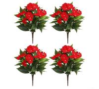 Impatiens artificiels Lot de 4 fleurs artificielles pour décoration extérieure toutes saisons résistantes aux intempéries pour jardin, terrasse, maison, paniers suspendus, boîtes de fenêtre, 40 cm