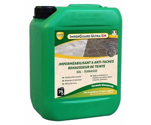 ImperGuard Ultra EM Effet Mouillé - Imperméabilisant Hydrofuge Oleofuge Sans Solvant, Ravive Couleur - Protection Pierre Béton contre Eau et Taches - Français - Bidon - Traite 75m2 - Efficace 5 ans