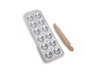 Imperia Raviolamp Ligne Classique. Moule à raviolis Fabriquè en Italie. Accessoire pour machine à pâtes. Accessoire de cuisine pour pâtes fraîches. Avec rouleau à pâtisserie (12 ravioli chef)