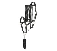 Imperial Riding Ensemble Licol avec Corde de Fixation et Franges à Mouches - Licol en Nylon Robuste avec Boucle, Fermeture et Crochet Snap, Confortable et Facile d'entretien, Noir, Poney