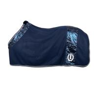 Imperial Riding IRH Ambient Hide & Ride Couverture Polaire séchante en Micropolaire avec Garrot en Fourrure synthétique, Sangles croisées et Cordon de Queue, Bleu Marine, 155 cm