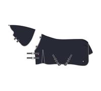 Imperial Riding IRHBasic Couverture d'extérieur Chaude 300 g, col Haut, matériau résistant aux intempéries, Soufflet d'aisance, Polyester 600D, Sangles croisées, Lacets de Queue et de Jambes, Bleu