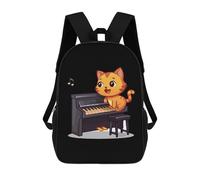 Imperméable Cartable Scolaire Chat Orange Jouant du Piano Sac À Dos De Voyage Grande Capacité Sac À Dos d'affaires pour Voyage, Scolaires, Trekking, 42X32X14Cm
