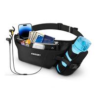 Imperméable Ceinture Running à Porte-Gourde et Bandes Reflex pour Sport | 2 grande poches, réglable, passage écouteurs, pour phones jusqu'à 7", Tour taille 55-126cm, pour jogging Gym Marathon marcher
