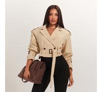 Imperméable court kaki à taille cintrée décontracté pour femmes, manteau d'automne, vêtements d'automne, tenues de croisière pour femmes, retour à l'école L,M,S,XSBlocs de couleurTissu tissé