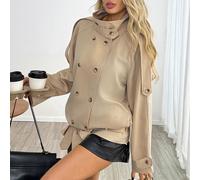 Imperméable double boutonnage manches raglan avec ceinture beige automne bureau décontracté élégant L,M,S,XLUnicoloreTissu tissé