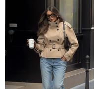 Imperméable élégant de style urbain pour femme, couleur unie, avec boutons devant, poches et ceinture, pour le trajet quotidien, automne/hiver/printemps, luxe discret L,M,S,XSUnicoloreTissu tissé