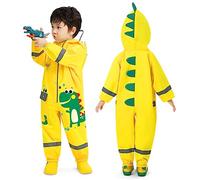 Impermeable Enfant Une Pièce Imperméable Salopette Garçons Filles Combinaison de Pluie Poids Léger Encapuchonné Vêtements de Pluie Bande Réfléchissante Barboteuse Jaune 2-4 Ans
