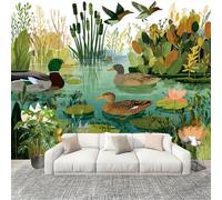 Imperméable,Inodore intérieure Papier Peint 300x210 cm 3d Animaux Canards Sauvages Oiseaux Amovible Fresque Murale décorer Papier Peint Photo Vert Pour Meuble Salon Salle Bain Chambre Armoire