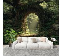 Imperméable,Inodore intérieure Papier Peint 300x210 cm Royaume Secret De La ForêT Fantastique Amovible Fresque Murale décorer Papier Peint Photo Vert Pour Meuble Salon Salle Bain Chambre Armoire