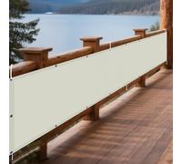 Imperméable Rectangulaire 50 x 350 cm Résistant Aux UV et Aux Intempéries Bache Ombrages avec Le Kit de Fixation pour Balcon Terrasse Exterieur Patio Piscine, Blanc cassé
