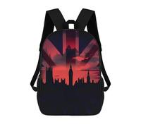 Imperméable Sac À Dos De Voyage Silhouette des Chambres du Parlement sur Le Drapeau Britannique, Horizon Urbain Historique Sacs À Dos Multicolore Cartable Scolaire pour Trekking, Randonnée