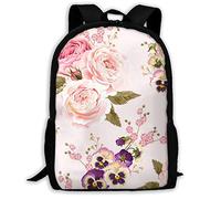 Imperméable Sac À Dos Scolaire Roses Et Pensées Sacs De Voyage Polyester Daypack pour Loisir, Trekking, Gym, 42X32X14Cm