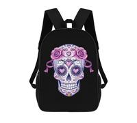 Imperméable Sacs D'École Loisir Ruban De Sensibilisation Au Cancer du Sein avec Tête De Mort Sacs À Dos Grande Capacité Sac À Dos d'affaires pour Scolaires, Bureau, Voyage, 42X32X14Cm