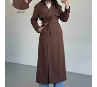 Imperméable veste trench pour femmes, couleur unie, avec ceinture à la taille, décontractée, polyvalente, pour un port quotidien L,M,S,XL,XS,XXSUnicoloreTissu tissé