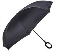 Impliva parapluie Inside Out, double couverture, rés. au vent | Parapluie inversé mains libres, toile pongée hydrofuge double couche, ouverture à bouton, coloris noir et bleu