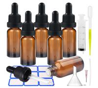 Impoditiongs Lot de 6 flacons compte-gouttes de 20 ml, Flacons en Verre Ambre avec Pipettes, avec Bouchon à Compte-gouttes Noir en Verre Ensemble, pour Huile Essentielle, Aromathérapie (Marron)