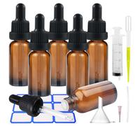 Impoditiongs Lot de 6 flacons compte-gouttes de 30 ml, Mini Flacon Compte Goutte, Bouteilles en Verre Vide avec Compte-gouttes Verre Pipettes et Entonnoir, pour Huile Essentielle (Marron)