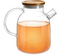 Impolio Théière en verre avec infuseur, couvercle en bois, verre borosilicate résistant à la chaleur, théière avec passoire, design de théière, service à thé, service à thé, 1800 ml