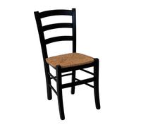 Import Trade - Chaise Venezia en bois, noir, cuisine, restaurant, salle à manger et ferme, chaise rustique en hêtre et assise en paille de riz, fabriquée en Italie