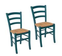 Import Trade - Lot de 2 Chaises Venezia en Bois Bleu Indigo, Cuisine, Restaurant, Salle à Manger et Agritourisme, Chaise Rustique en hêtre avec Assise en Paille de Riz, Made in Italy.