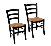 Import Trade - Lot de 2 Chaises Venezia en Bois Noir, Cuisine, Restaurant, Salle à Manger et Agritourisme, Chaise Rustique en hêtre avec Assise en Paille de Riz, Made in Italy.