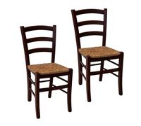 Import Trade - Lot de 2 Chaises Venezia en Bois Noyer foncé, Cuisine, Restaurant, Salle à Manger et Agritourisme, Chaise Rustique en hêtre avec Assise en Paille de Riz, Made in Italy.