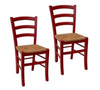 Import Trade - Lot de 2 Chaises Venezia en Bois Rouge, Cuisine, Restaurant, Salle à Manger et Agritourisme, Chaise Rustique en hêtre avec Assise en Paille de Riz, Made in Italy.