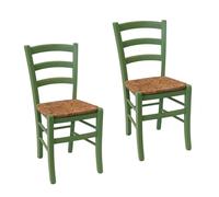 Import Trade - Lot de 2 Chaises Venezia en Bois Vert, Cuisine, Restaurant, Salle à Manger et Agritourisme, Chaise Rustique en hêtre avec Assise en Paille de Riz, Made in Italy.