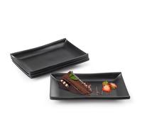 imposyu Lot de 4 Assiette Noir Assiettes à Dessert Rectangulaires 19,3x12,7x2,3cm Assiette Rectangulaire Petites Assiettes pour Dessert, Entrées, Gâteau etc