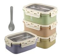 imposyu Lot de 4 Boîtes à Déjeuner en Acier Inoxydable avec Couvercle Boite Alimentaire Inox 18 x 12,5 x 7cm Boîte Bento Hermetique Convient au Micro-ondes