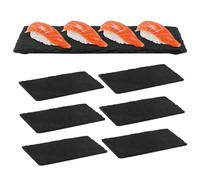imposyu Lot de 6 Planche Ardoise Noir Assiettes Rectangulaire en Ardoise 20x10cm Plateau Apero Plat de Service Pour Buffet, Fromage, Charcuterie, Tapas, Sushis, Dessert