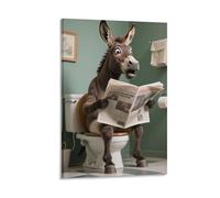 Impression 3D Âne lisant un journal - Art mural drôle dans les toilettes - Affiches - Peinture sur toile abstraite d'animaux - Oeuvre d'art moderne et intéressante pour la salle de bain - Humour - 20
